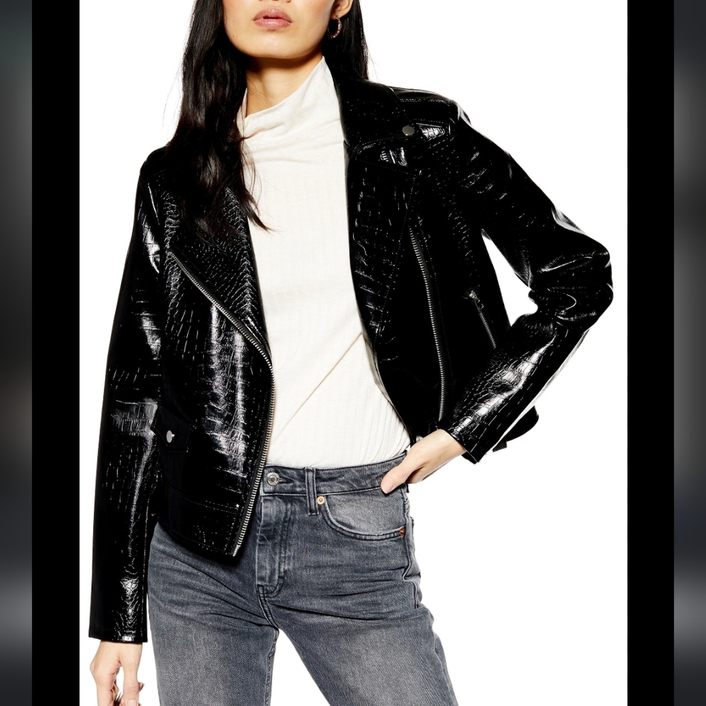 Topshop croc fault leather jacket
